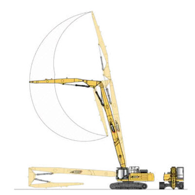 Экскаватор для сноса с длинной стрелой, работы по сносу, экскаваторы